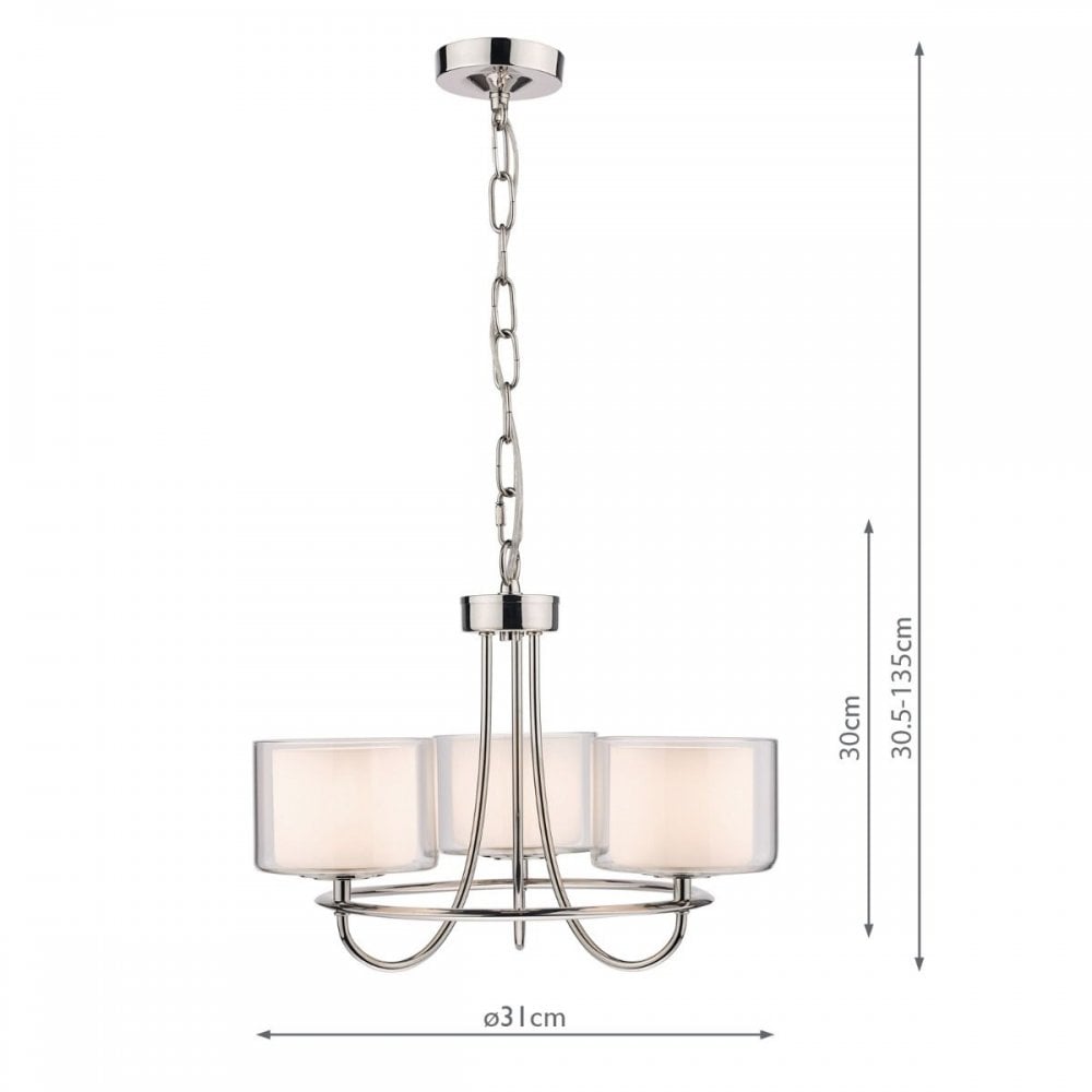 Laura Ashley Southwell 3lt Chandelier Polished Nickel & Glass Shades