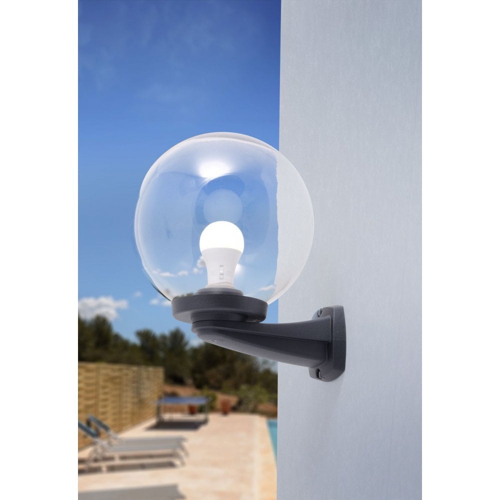 Nardo 250mm Clear Globe Wall Light in Black