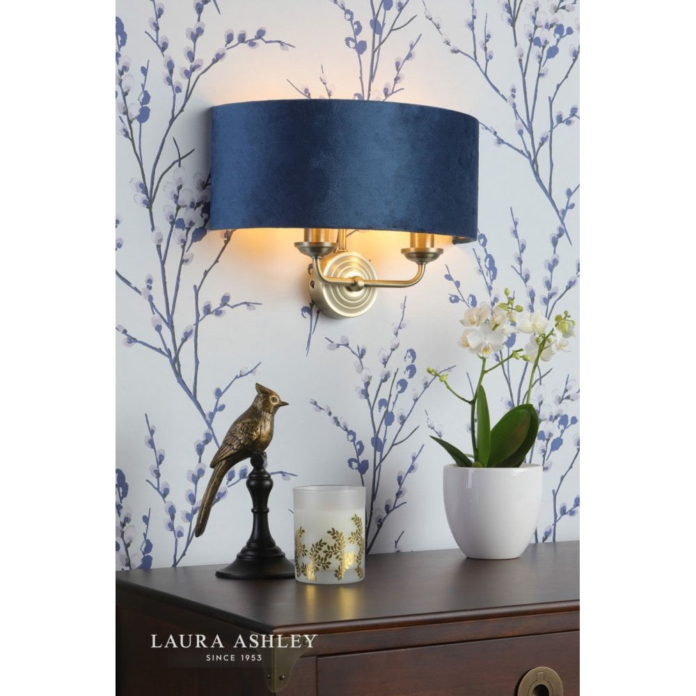 Sorrento Double Wall Light in Antique Brass C/W Blue Shade