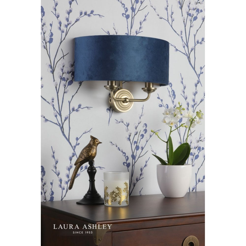 Sorrento Double Wall Light in Antique Brass C/W Blue Shade