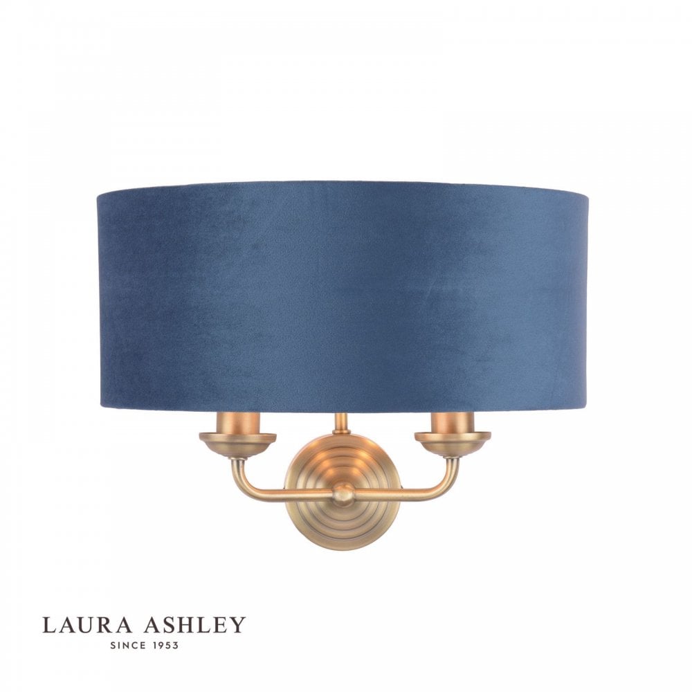 Sorrento Double Wall Light in Antique Brass C/W Blue Shade