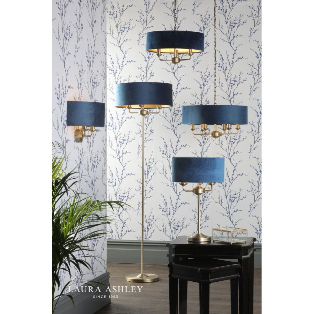 Sorrento Double Wall Light in Antique Brass C/W Blue Shade