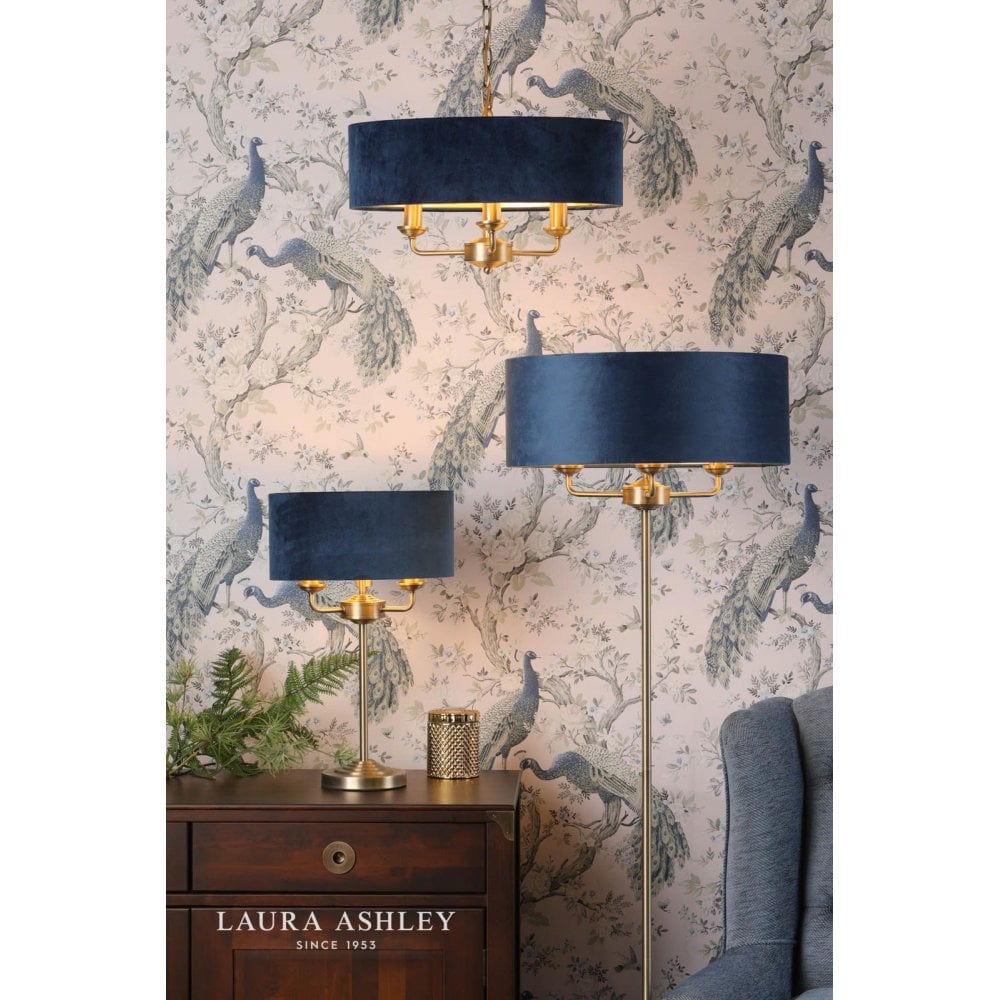 Sorrento Antique Brass Table Lamp C/W Blue Shade