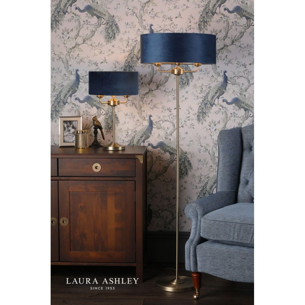 Sorrento Antique Brass Table Lamp C/W Blue Shade