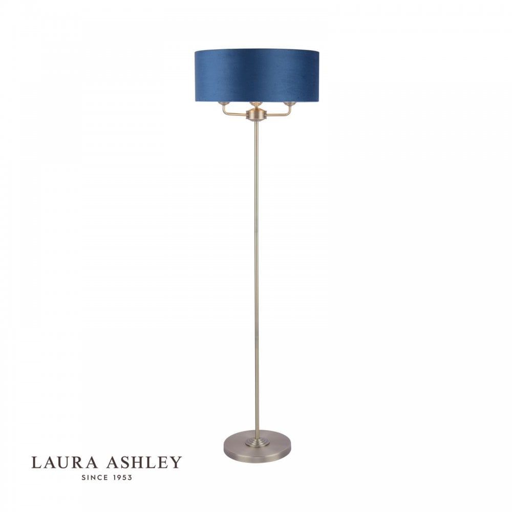 Sorrento Floor Lamp in Antique Brass C/W Blue Shade