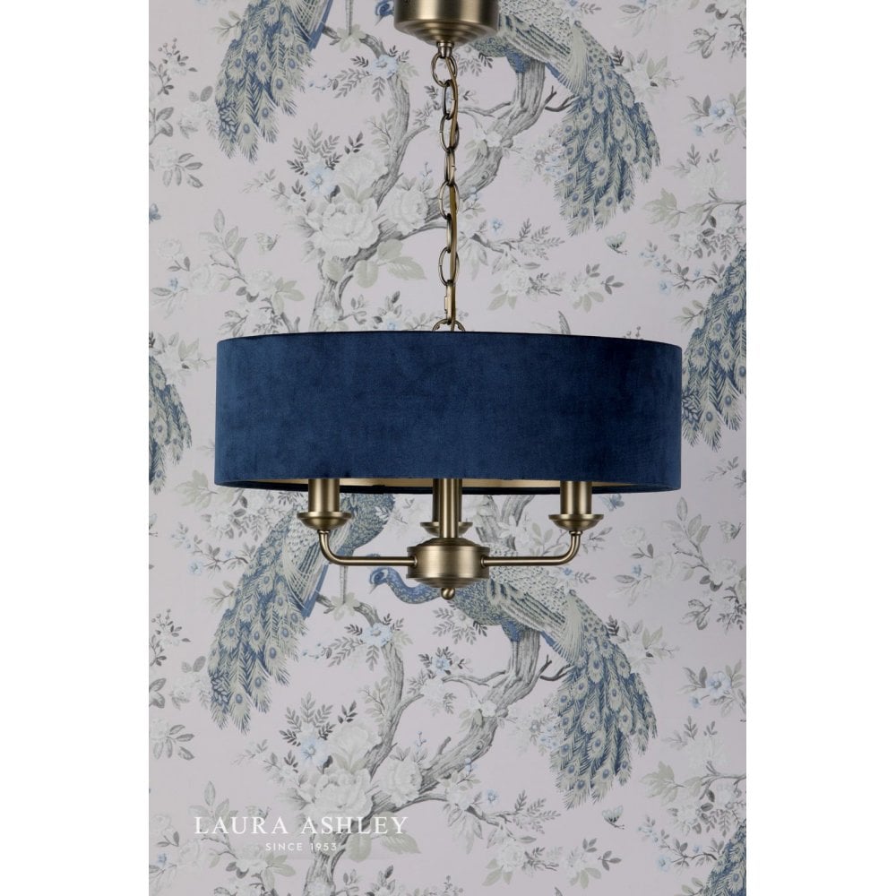 Sorrento 3 Light Pendant in Antique Brass C/W Blue Shade