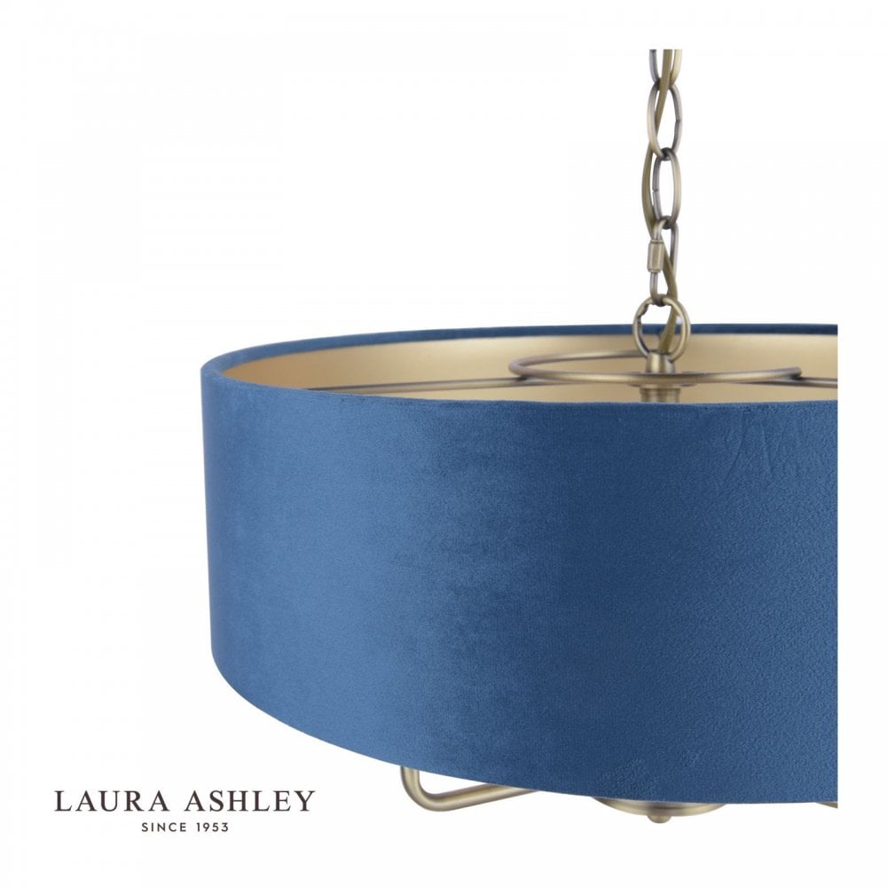 Sorrento 3 Light Pendant in Antique Brass C/W Blue Shade