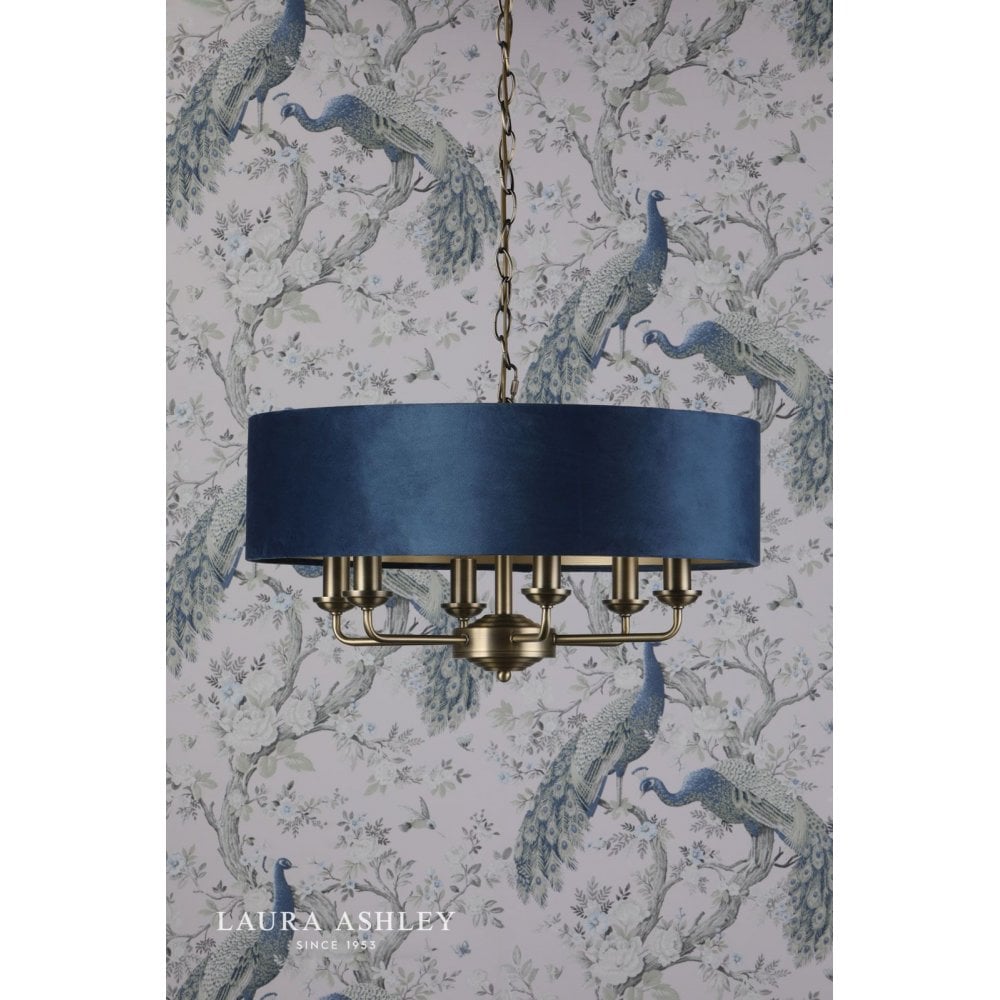 Sorrento 6 Light Pendant in Antique Brass C/W Blue Shade