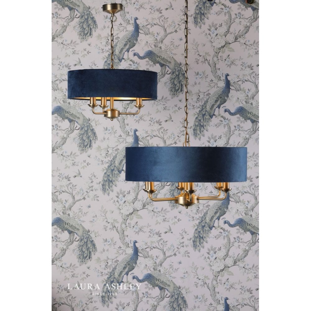 Sorrento 6 Light Pendant in Antique Brass C/W Blue Shade