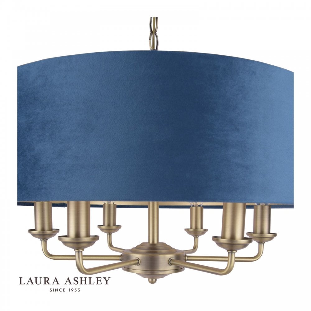 Sorrento 6 Light Pendant in Antique Brass C/W Blue Shade