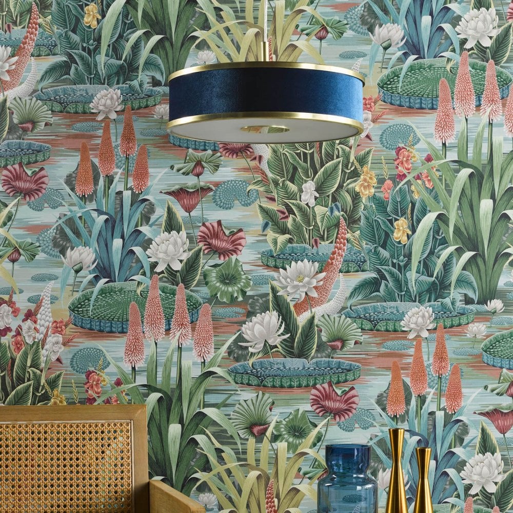 Alvaro 3 Light Pendant in Brushed Brass C/W Blue Shade