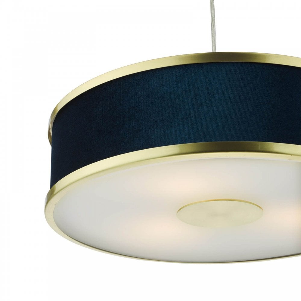 Alvaro 3 Light Pendant in Brushed Brass C/W Blue Shade