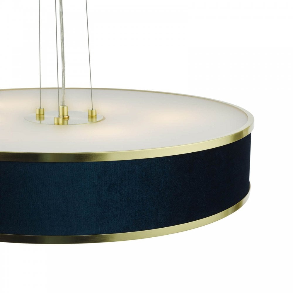Alvaro 6 Light Pendant in Brushed Brass C/W Blue Shade