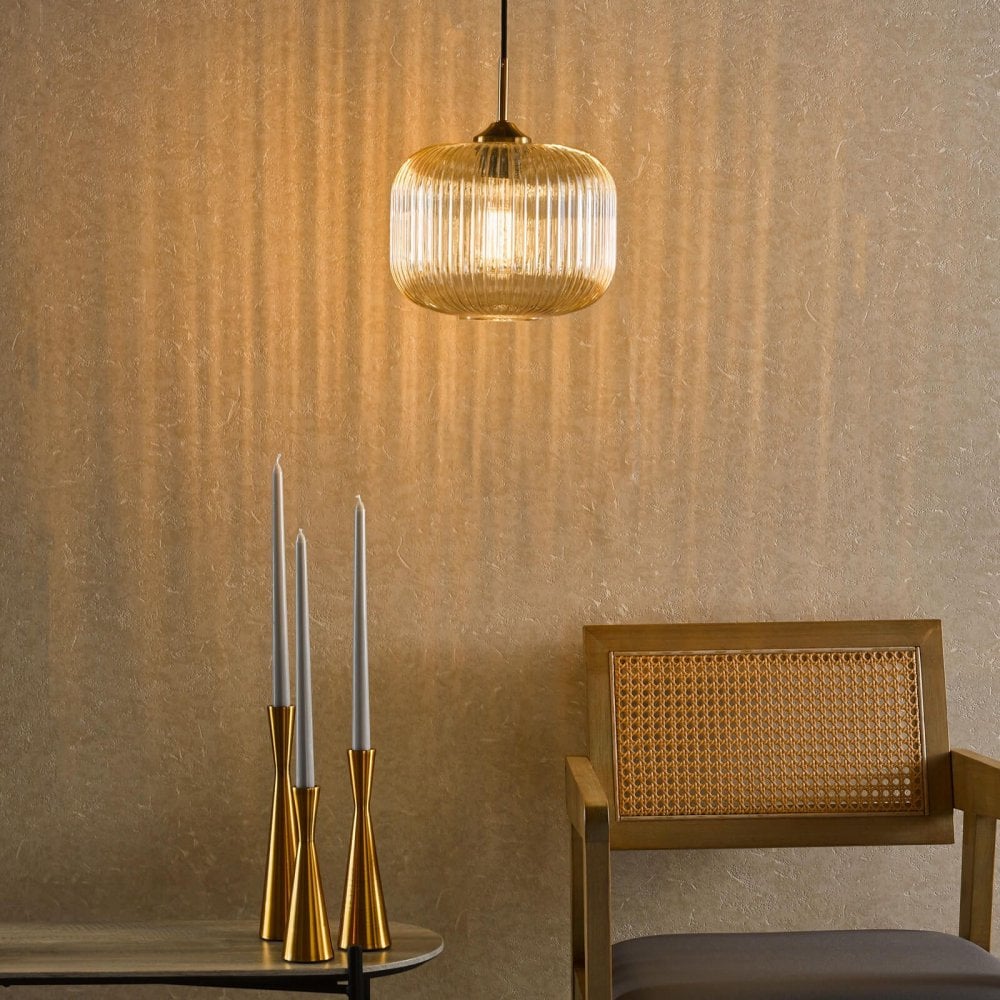 Demarius Natural Brass & Amber Glass Pendant