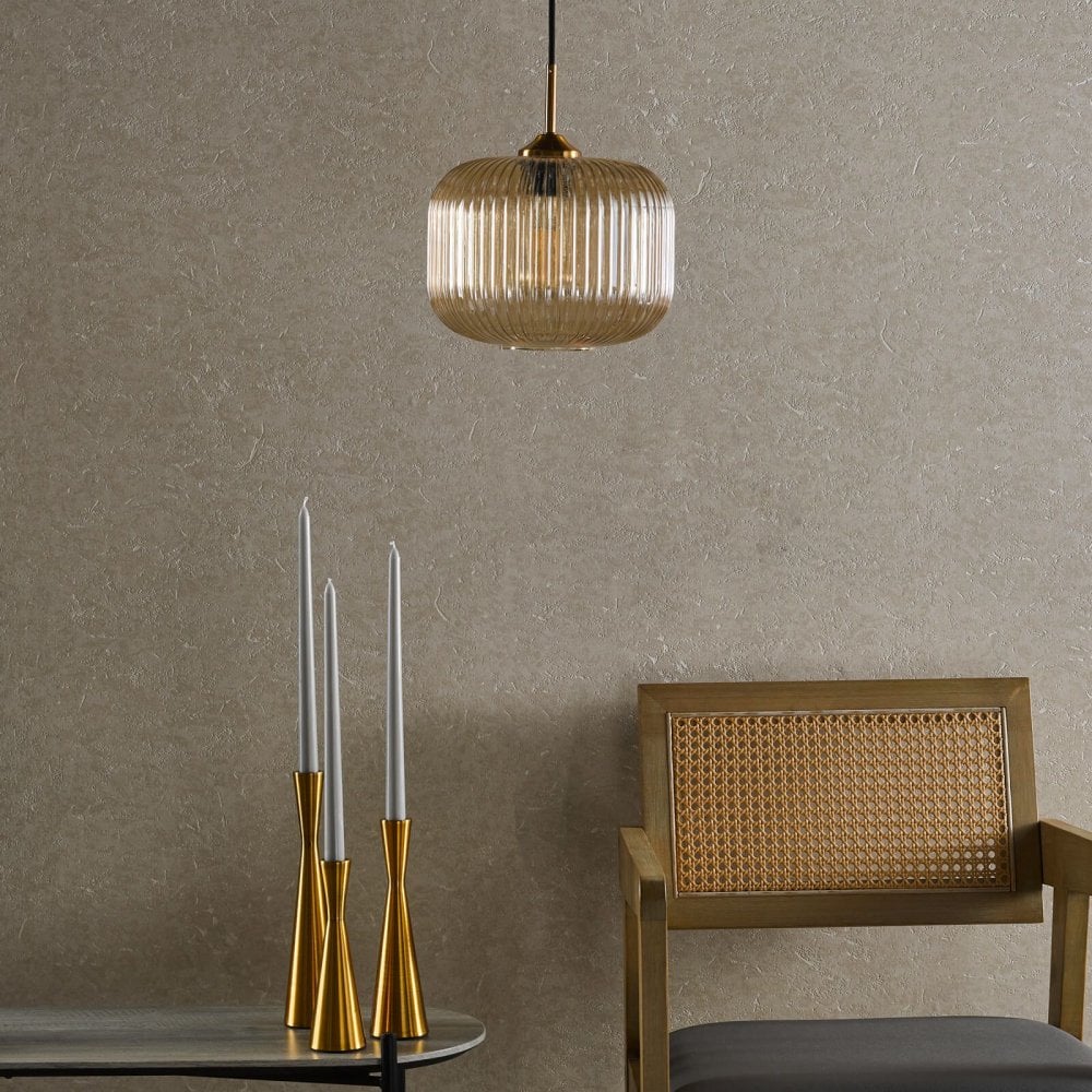 Demarius Natural Brass & Amber Glass Pendant