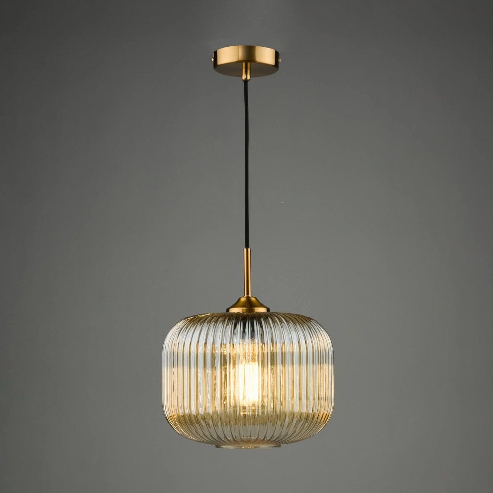 Demarius Natural Brass & Amber Glass Pendant