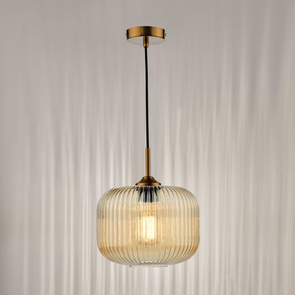 Demarius Natural Brass & Amber Glass Pendant