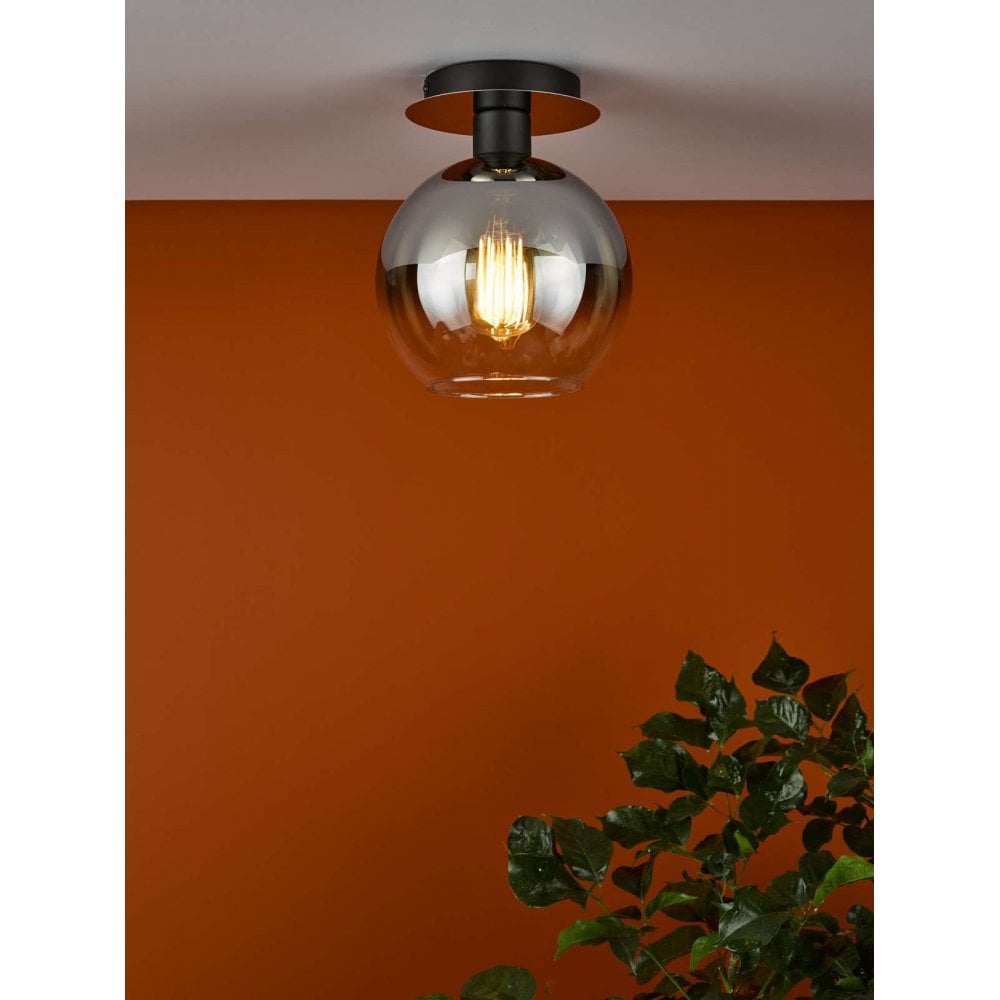 Lycia Matt Black Semi Flush Fitting with Smoked Obre Glass