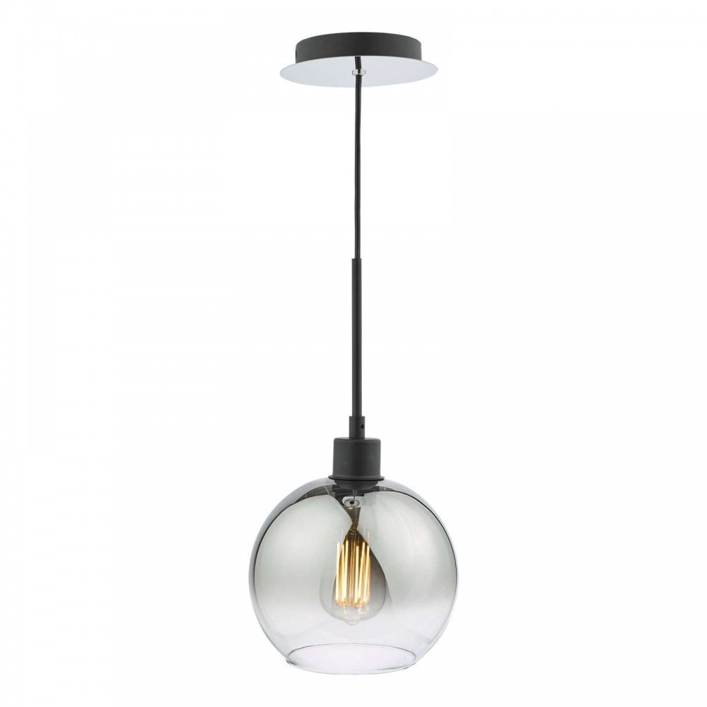 Lycia Single Black Pendant C/W Smoked Glass Shade
