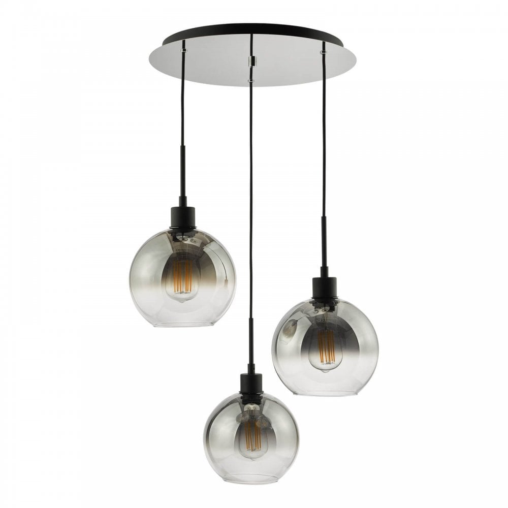 Lycia 3 Light Black Cluster Pendant with Smoked Glass Shades