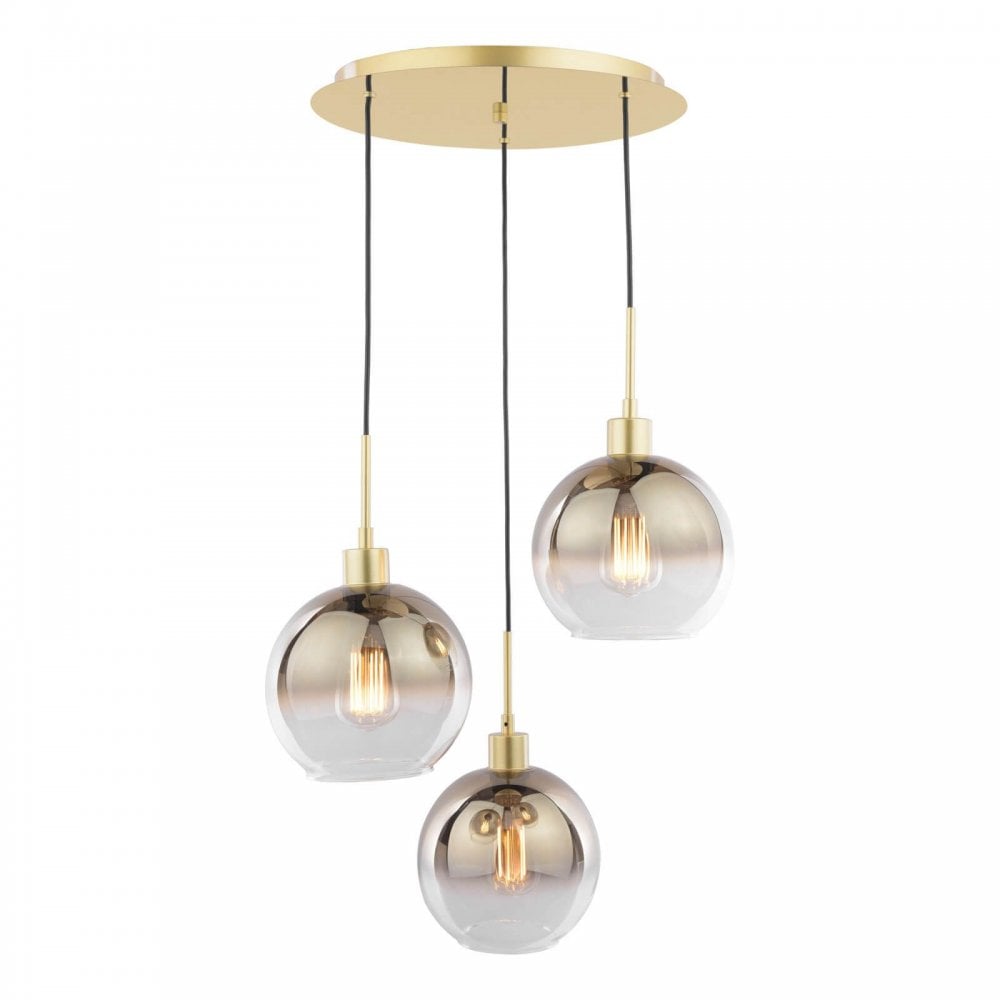 Lycia 3 Light Polished Gold Cluster Pendant with Gold Ombre Glass