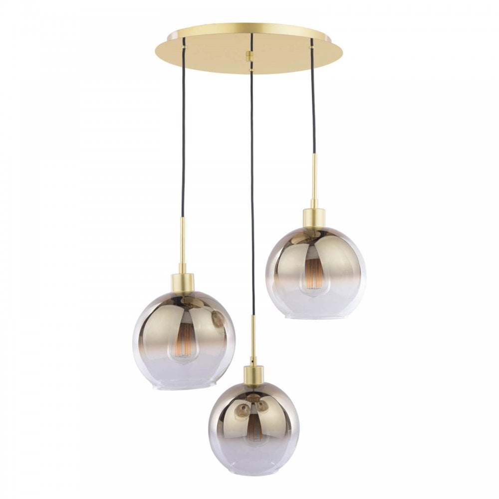 Lycia 3 Light Polished Gold Cluster Pendant with Gold Ombre Glass