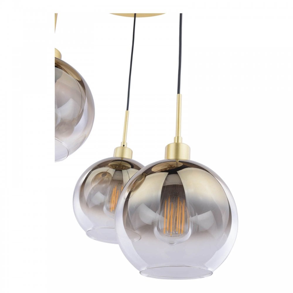 Lycia 3 Light Polished Gold Cluster Pendant with Gold Ombre Glass