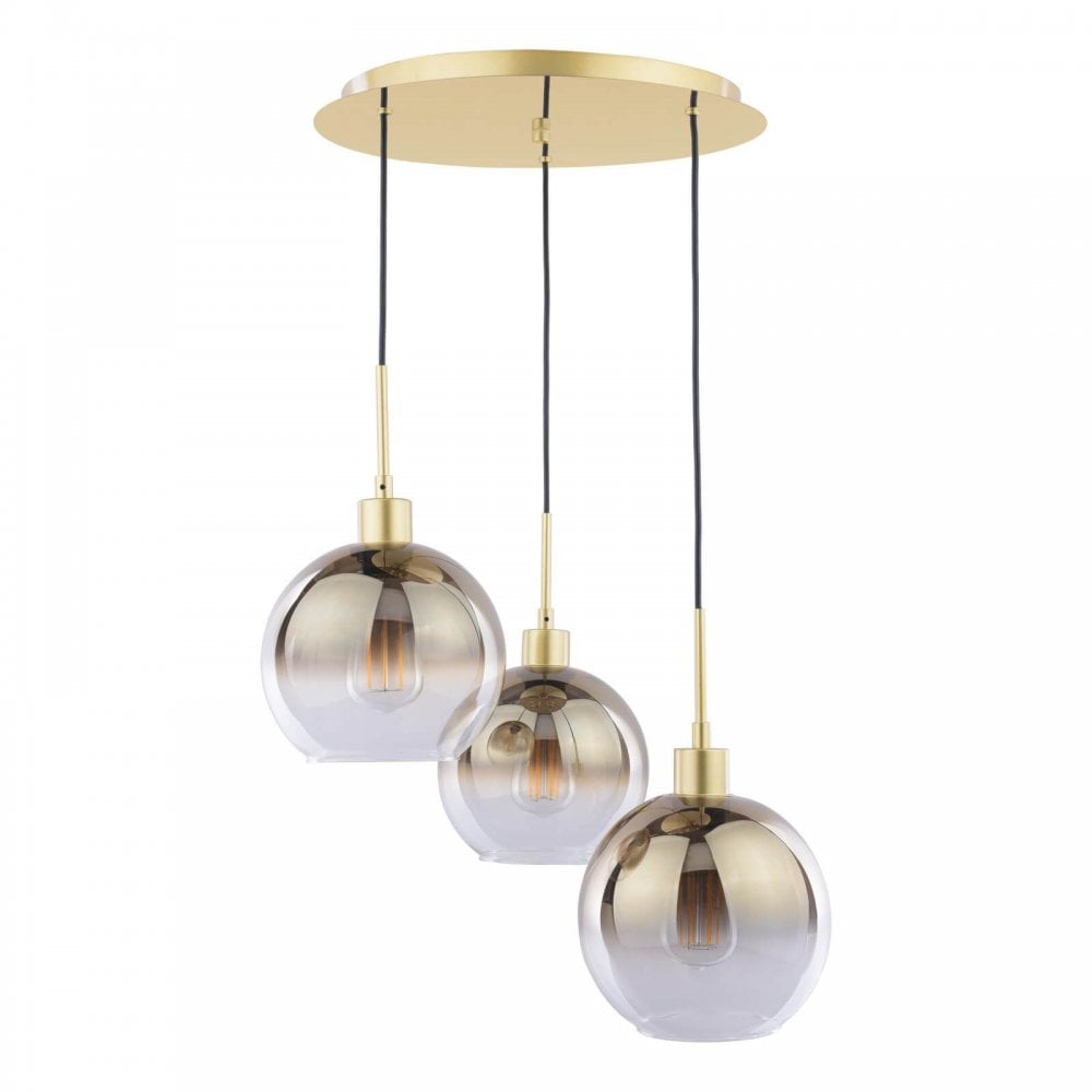 Lycia 3 Light Polished Gold Cluster Pendant with Gold Ombre Glass