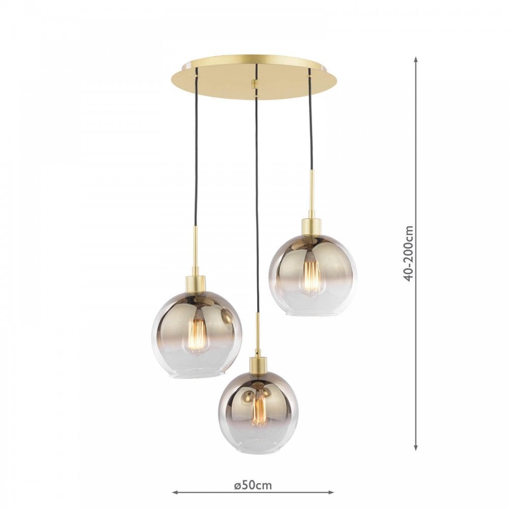 Lycia 3 Light Polished Gold Cluster Pendant with Gold Ombre Glass