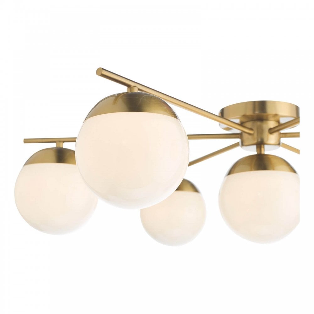 Bombazine 7 Light Semi Flush in Natural Brass C/W Opal Shades