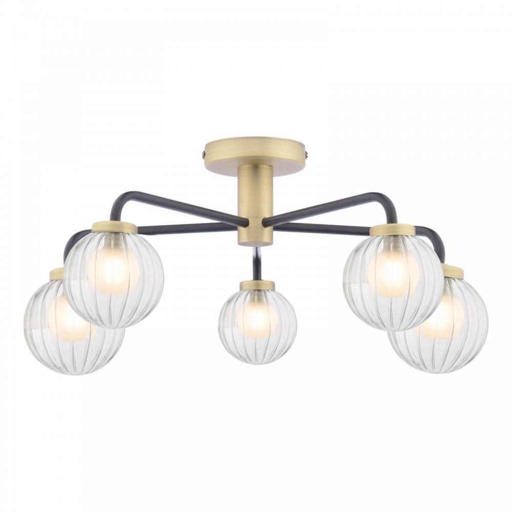 Gibbs 5 Light Semi Flush Antique Brass & Black Fitting