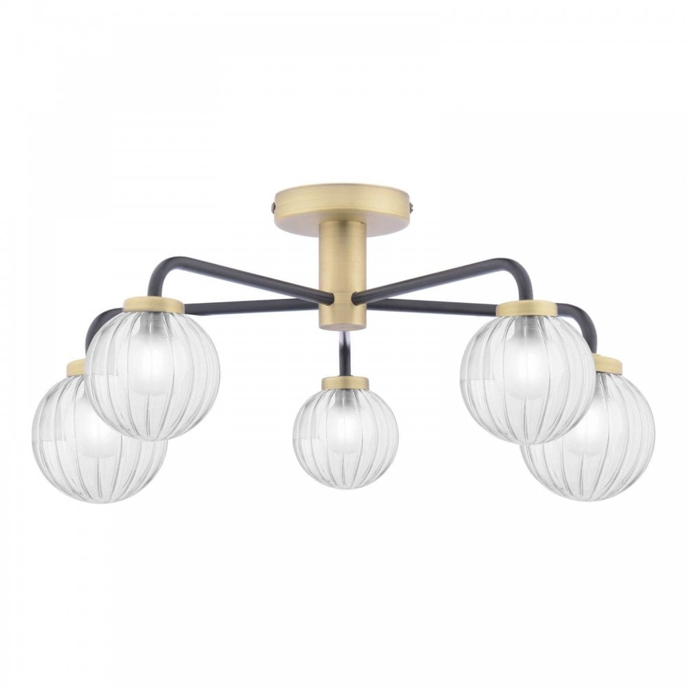 Gibbs 5 Light Semi Flush Antique Brass & Black Fitting