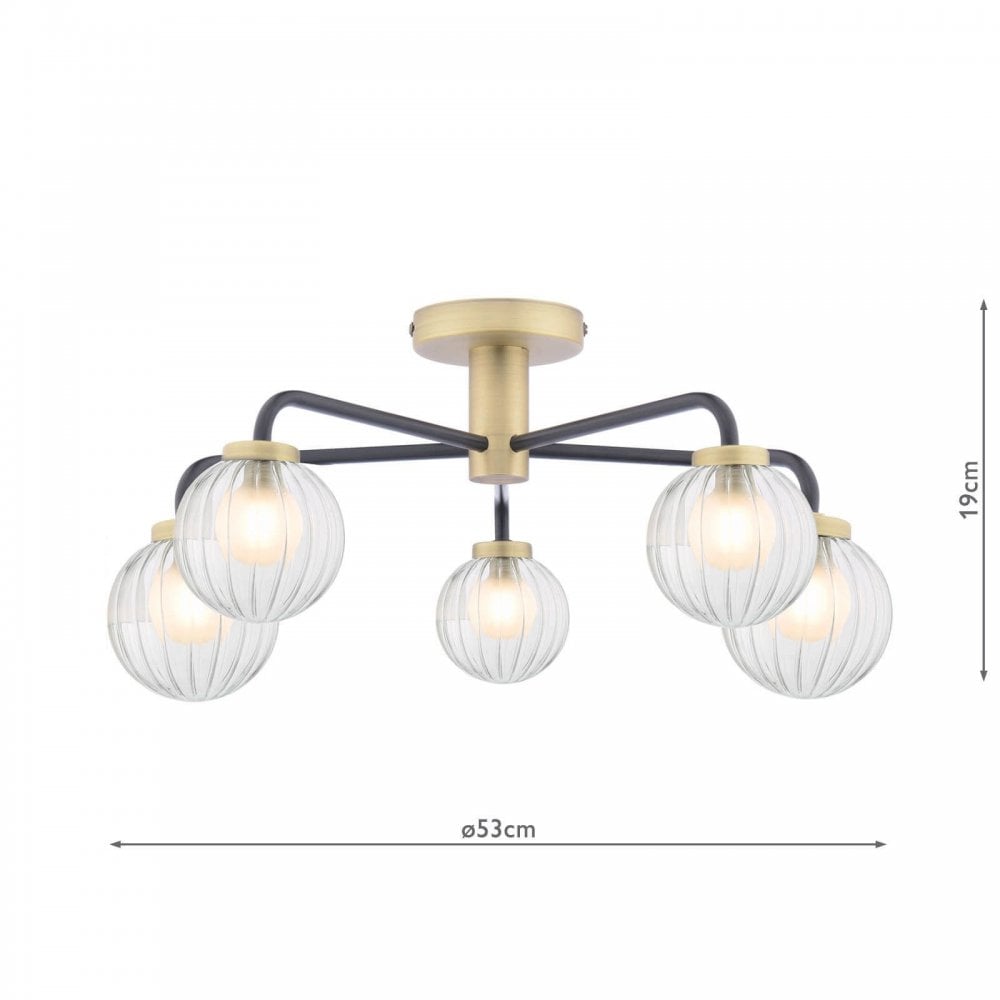Gibbs 5 Light Semi Flush Antique Brass & Black Fitting