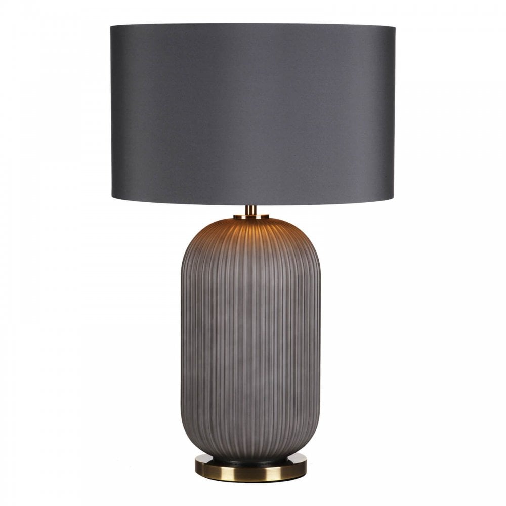 Helicon Grey Ribbed Table Lamp C/W Grey Shade