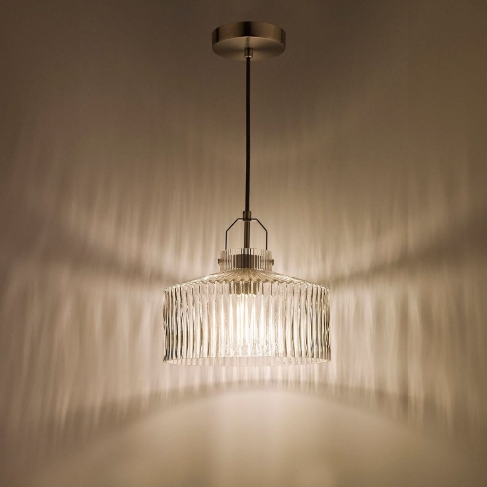 Lenka Satin Nickel & Ribbed Glass Pendant