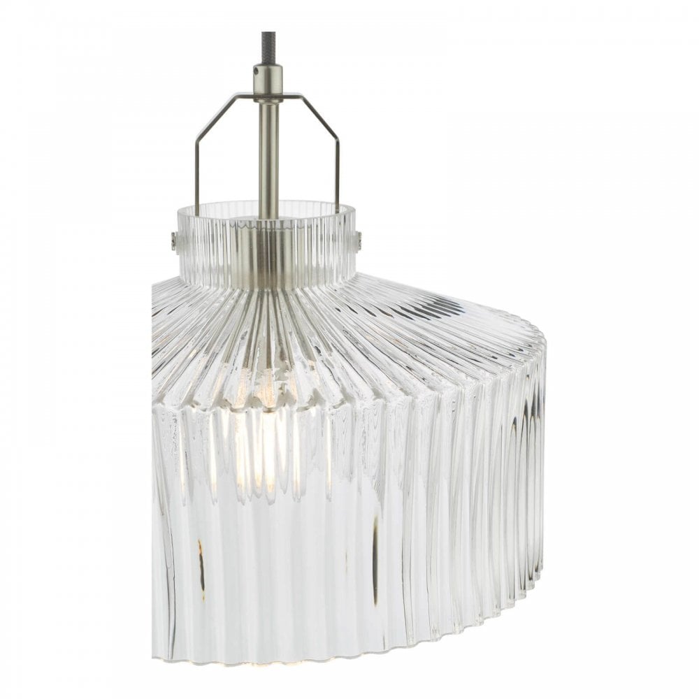 Lenka Satin Nickel & Ribbed Glass Pendant
