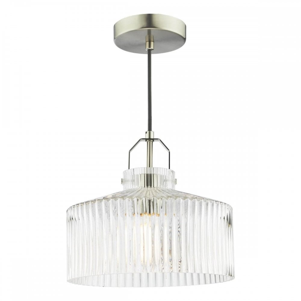 Lenka Satin Nickel & Ribbed Glass Pendant