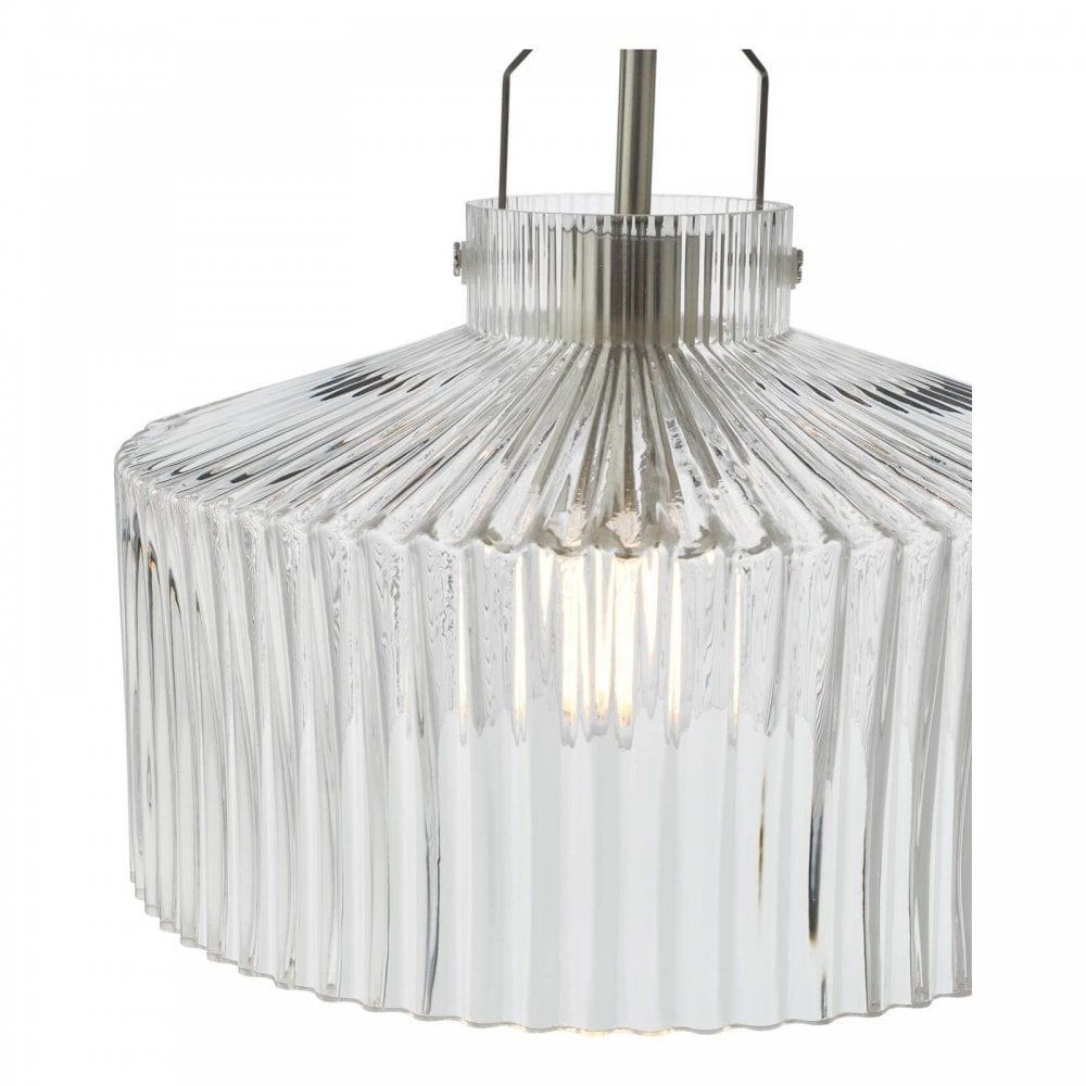 Lenka Satin Nickel & Ribbed Glass Pendant
