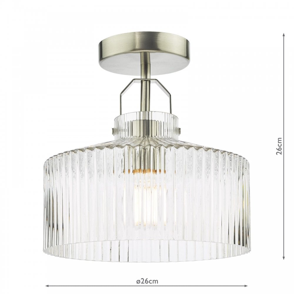 Lenka Satin Nickel Semi Flush Fitting with Ribbed Glass