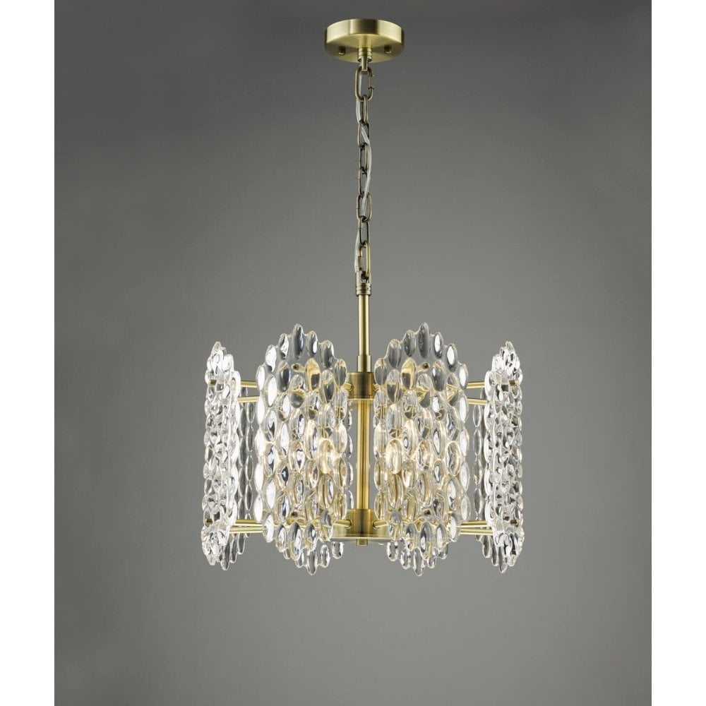 Porthos 8 Light Antique Brass & Glass Chandelier