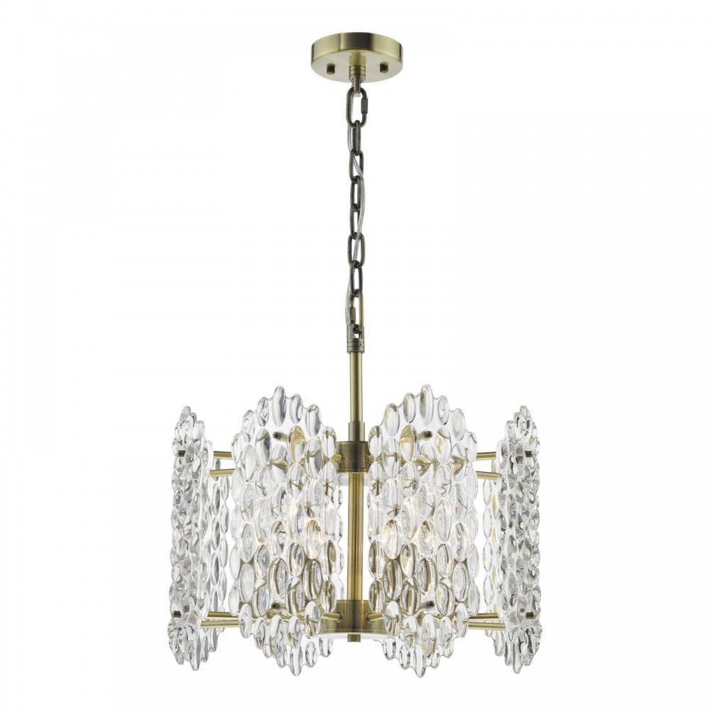 Porthos 8 Light Antique Brass & Glass Chandelier