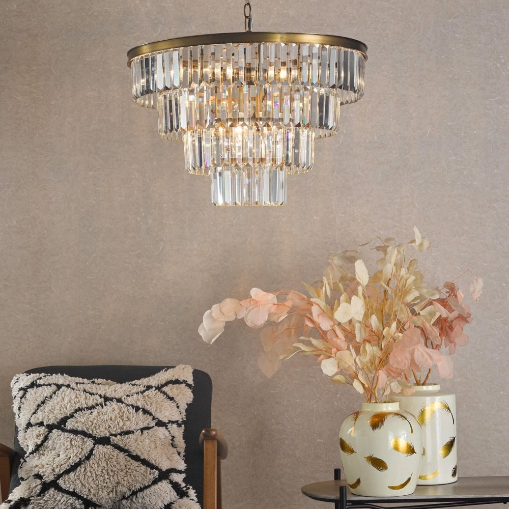 Rhapsody 6 Light Crystal Chandelier in Natural Brass