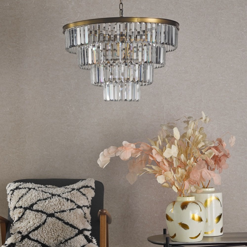 Rhapsody 6 Light Crystal Chandelier in Natural Brass