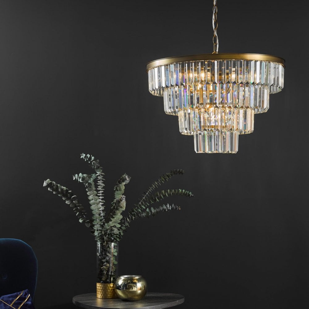 Rhapsody 6 Light Crystal Chandelier in Natural Brass