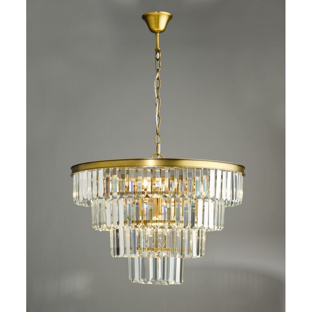 Rhapsody 6 Light Crystal Chandelier in Natural Brass