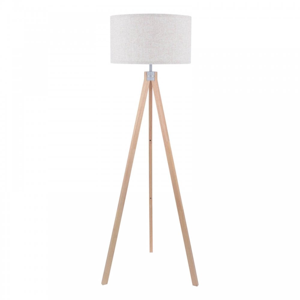 Armitage Light Wood Tripod Floor Lamp C/W Shade