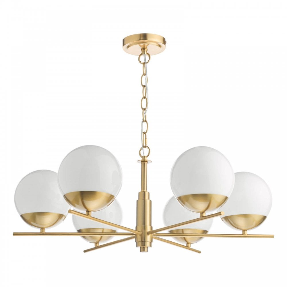 Bombazine 6 Light Pendant in Natural Brass C/W Opal Shades
