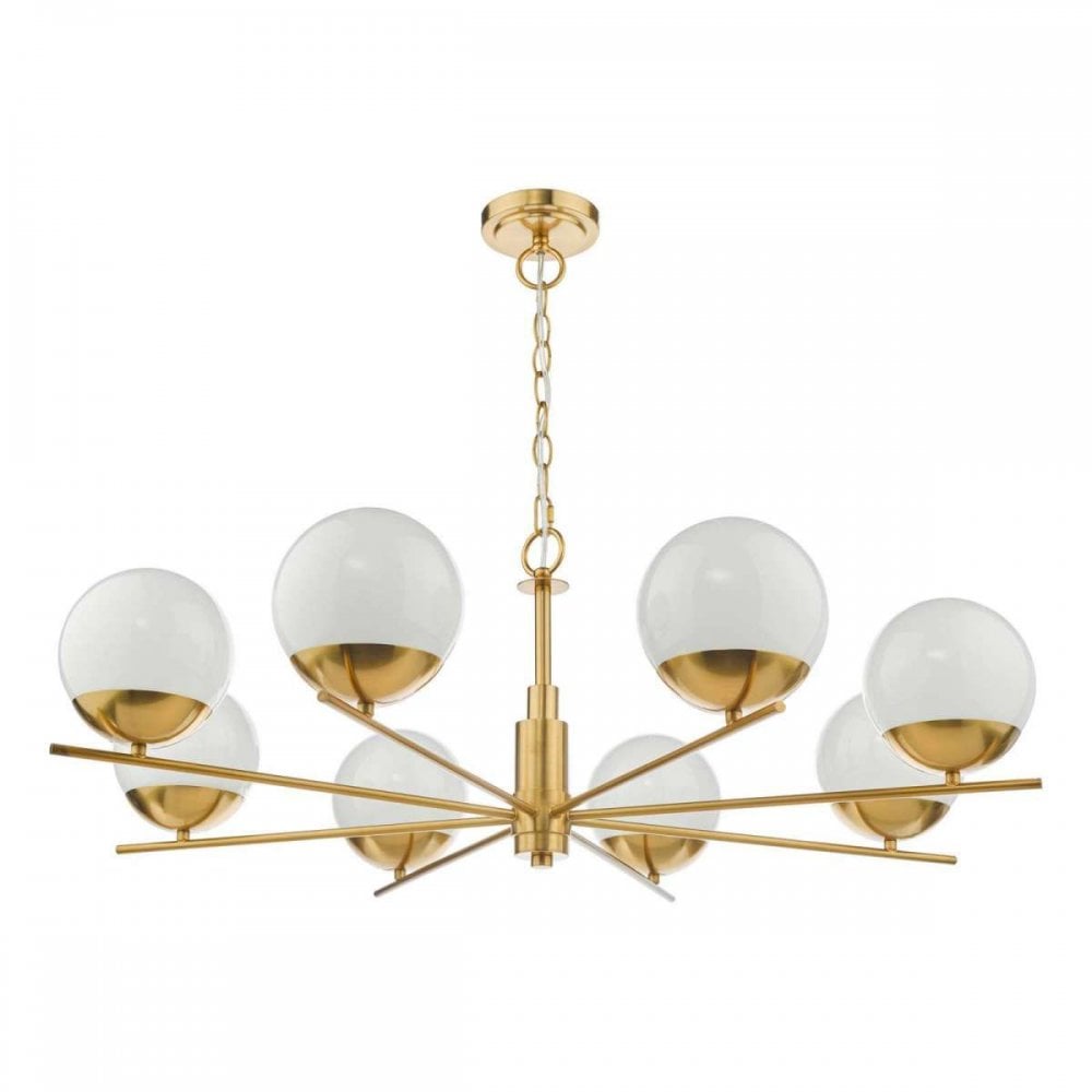Bombazine 8 Light Pendant in Natural Brass C/W Opal Shades