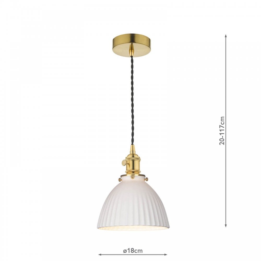 Hadano Natural Brass Pendant with Shallow Ceramic Shade