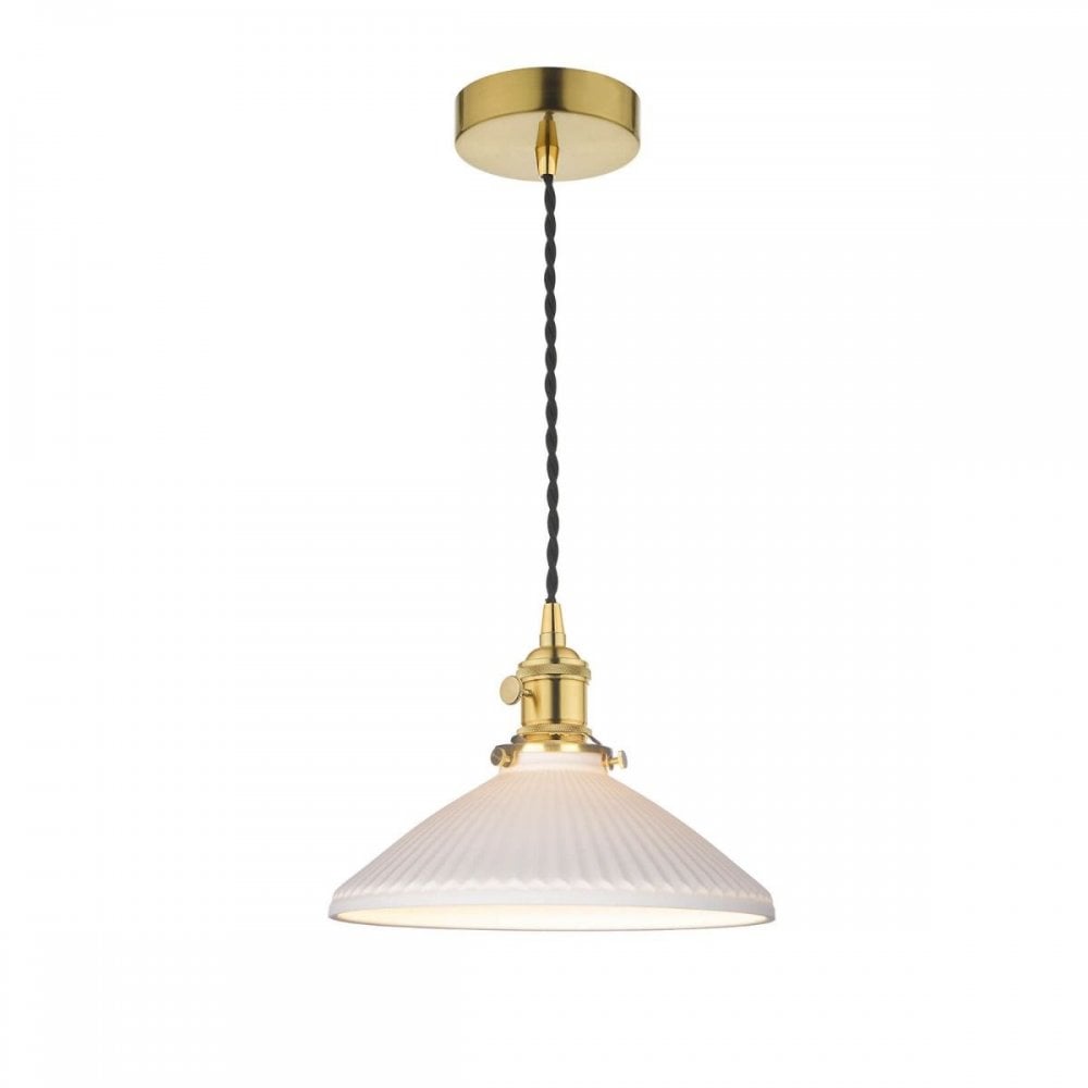 Hadano Natural Brass Pendant with Domed Ceramic Shade